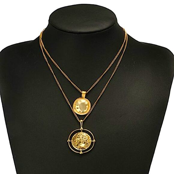 Gold Coin Pendant Necklace, Multilayer, Charm, Boho, Medallion - Picture 5 of 12